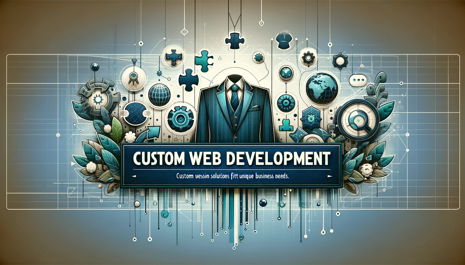 Баннер веб-сайта с индивидуальной разработкой, отображающий современный дизайн с элементами технологии и инноваций, символизирующий уникальные бизнес-решения.